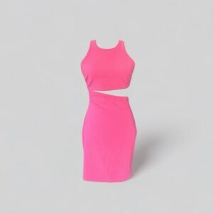LIKELY HOT PINK MINI BODY CON SLEEVELESS CREW NECK CUT OUT COCKTAIL PARTY DRESS